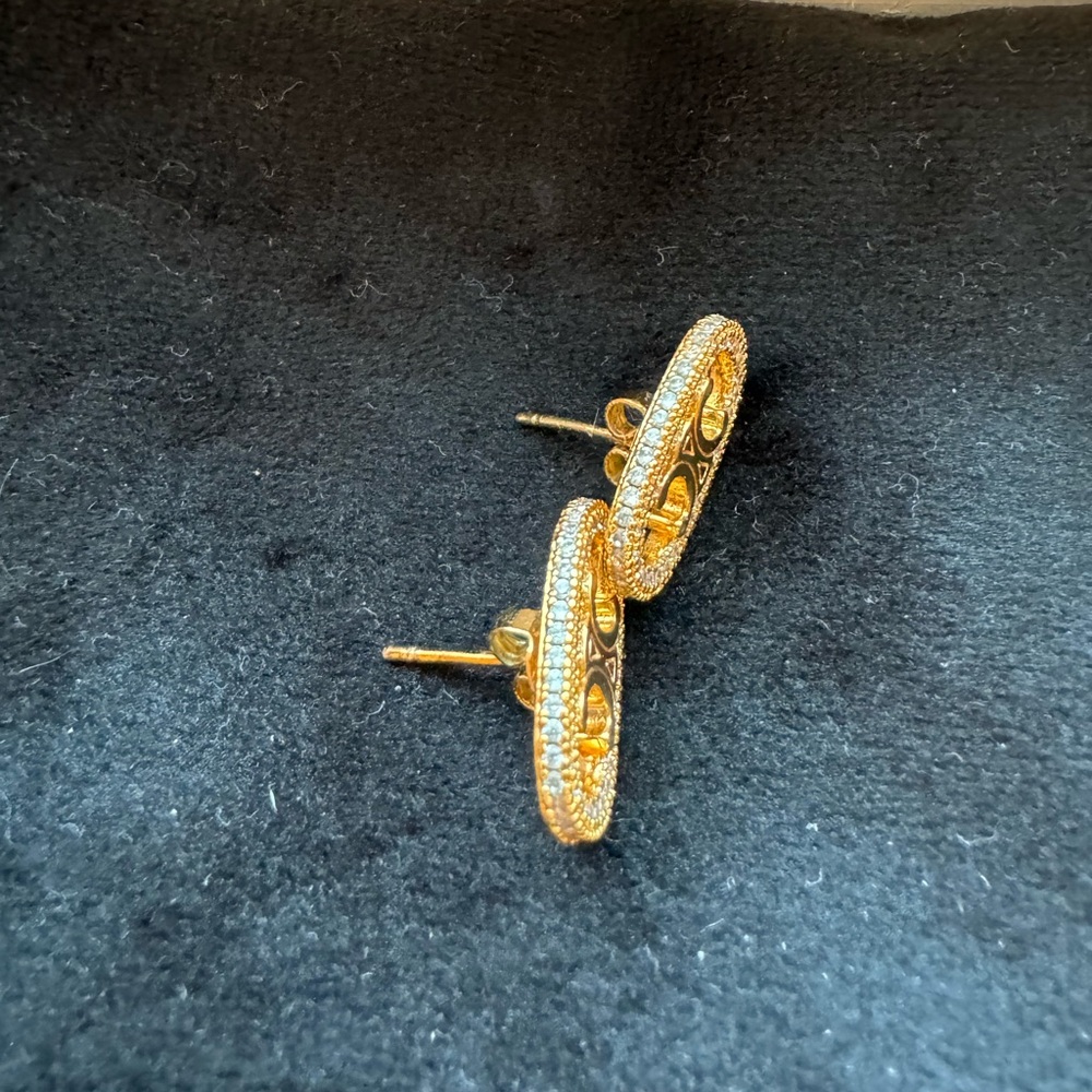 Celine Triomphe Gold and Diamond Studs Earrings - Picture 3 of 5